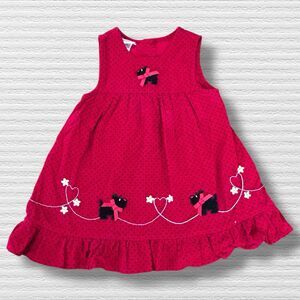 Blueberi Boulevard Scotty Dog Micro Corduroy Swiss Dot Red And Black 24M Dress
